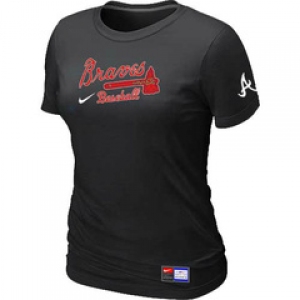 Women MLB Atlanta Braves Nike Black Short Sleeve Practice T-Shirt