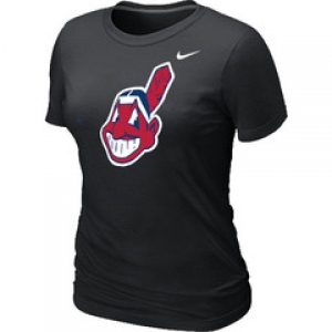 Women MLB Cleveland Indians Heathered Nike Black Blended T-Shirt