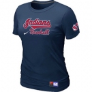 Women MLB Cleveland Indians Nike D.Blue Short Sleeve Practice T-Shirt