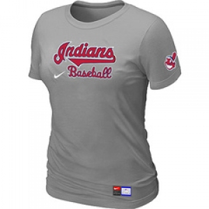 Women MLB Cleveland Indians Nike L.Grey Short Sleeve Practice T-Shirt