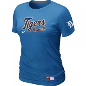 Women MLB Detroit Tigers Nike L.blue Short Sleeve Practice T-Shirt