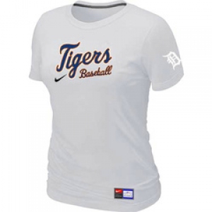 Women MLB Detroit Tigers Nike White Short Sleeve Practice T-Shirt