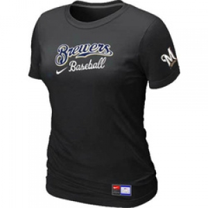 Women MLB Milwaukee Brewers Nike Black Short Sleeve Practice T-Shirt