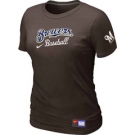 Women MLB Milwaukee Brewers Nike Brown Short Sleeve Practice T-Shirt