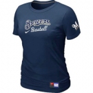 Women MLB Milwaukee Brewers Nike D.Blue Short Sleeve Practice T-Shirt