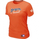 Women MLB Milwaukee Brewers Nike Orange Short Sleeve Practice T-Shirt