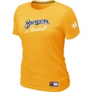 Women MLB Milwaukee Brewers Nike Yellow Short Sleeve Practice T-Shirt