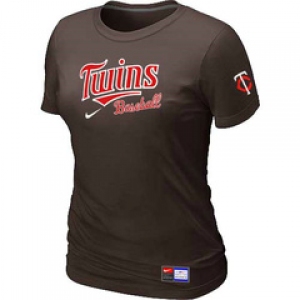 Women MLB Minnesota Twins Nike Brown Short Sleeve Practice T-Shirt