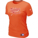 Women MLB Minnesota Twins Nike Orange Short Sleeve Practice T-Shirt