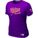 Women MLB Minnesota Twins Nike Purple Short Sleeve Practice T-Shirt