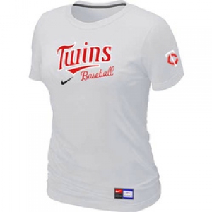 Women MLB Minnesota Twins Nike White Short Sleeve Practice T-Shirt