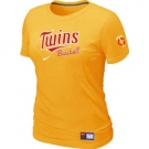 Women MLB Minnesota Twins Nike Yellow Short Sleeve Practice T-Shirt