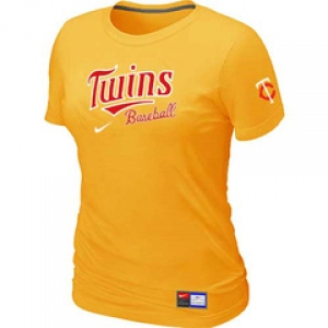 Women MLB Minnesota Twins Nike Yellow Short Sleeve Practice T-Shirt