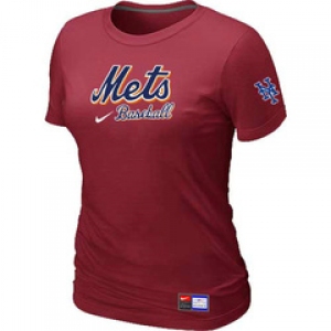 Women MLB New York Mets Nike Red Short Sleeve Practice T-Shirt