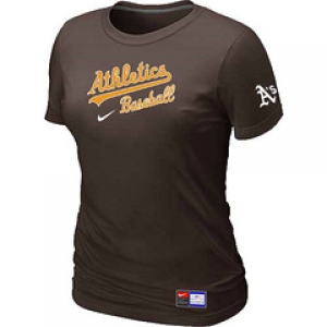 Women MLB Oakland Athletics Nike Brown Short Sleeve Practice T-Shirt