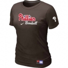 Women MLB Philadelphia Phillies Nike Brown Short Sleeve Practice T-Shirt