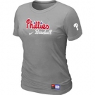 Women MLB Philadelphia Phillies Nike L.Grey Short Sleeve Practice T-Shirt