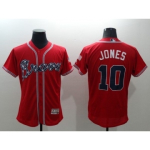 Men Atlanta Braves #10 Chipper Jones Majestic Red Flexbase Authentic Collection Player Jersey