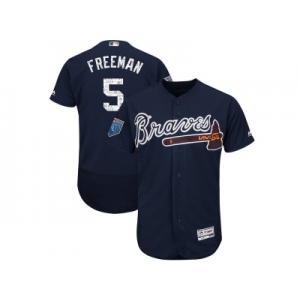 Men Atlanta Braves #5 Freddie Freeman Majestic Navy 2018 Spring Training Flex Base Player Jersey