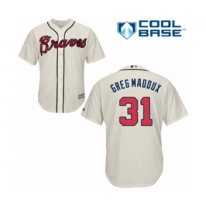 Men's Majestic Atlanta Braves #31 Greg Maddux Authentic Cream Alternate Cool Base MLB Jersey