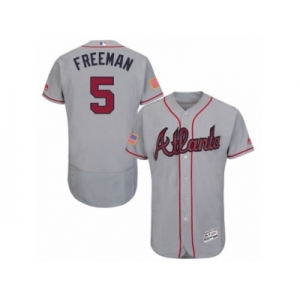 Men's Majestic Atlanta Braves #5 Freddie Freeman Grey Fashion Stars & Stripes Flex Base MLB Jersey
