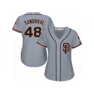 Women Majestic San Francisco Giants #48 Pablo Sandoval Replica Grey Road 2 Cool Base MLB Jersey