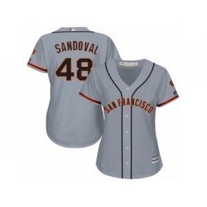 Women Majestic San Francisco Giants #48 Pablo Sandoval Replica Grey Road Cool Base MLB Jersey