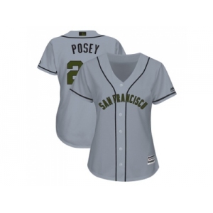 Women San Francisco Giants #28 Buster Posey Grey 2018 Memorial Day Cool Base Stitched MLB Jersey