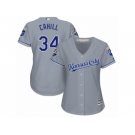 Women Majestic Kansas City Royals #34 Trevor Cahill Replica Grey Road Cool Base MLB Jersey