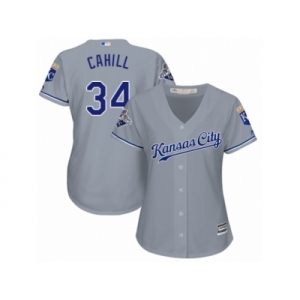 Women Majestic Kansas City Royals #34 Trevor Cahill Replica Grey Road Cool Base MLB Jersey