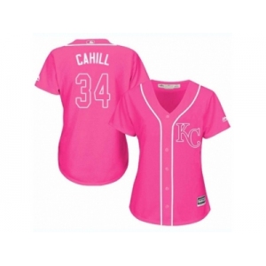 Women Majestic Kansas City Royals #34 Trevor Cahill Replica Pink Fashion Cool Base MLB Jersey