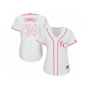 Women Majestic Kansas City Royals #34 Trevor Cahill Replica White Fashion Cool Base MLB Jersey