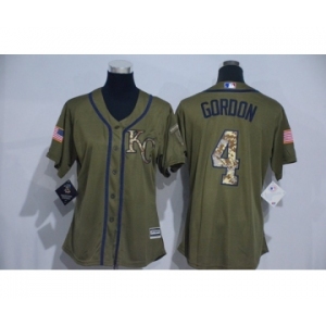 Women Majestic Kansas City Royals #4 Alex Gordon Authentic Green Salute to Service MLB Jersey