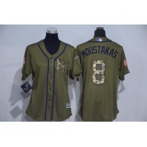 Women Majestic Kansas City Royals #8 Mike Moustakas Authentic Green Salute to Service MLB Jersey