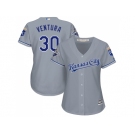 Women's Kansas City Royals #30 Yordano Ventura Grey Road Stitched MLB Jersey