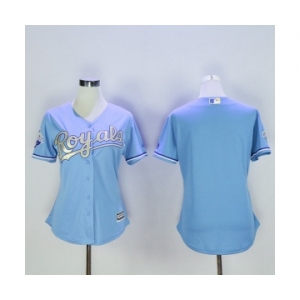 Women's Kansas City Royals Majestic Blank Light Blue 2015 World Series Champions Gold Program Cool Base Jersey