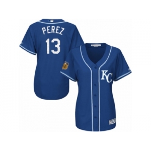 Women's Majestic Kansas City Royals #13 Salvador Perez Authentic Royal Blue 2017 Spring Training Cool Base MLB Jersey