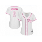 Women's Majestic Kansas City Royals #2 Alcides Escobar Authentic White Fashion Cool Base MLB Jersey