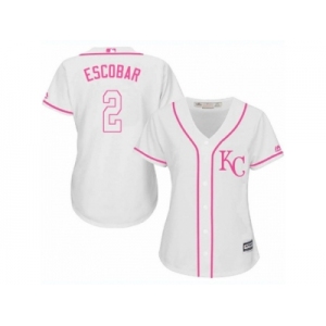 Women's Majestic Kansas City Royals #2 Alcides Escobar Authentic White Fashion Cool Base MLB Jersey