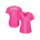 Women's Majestic Kansas City Royals #2 Alcides Escobar Replica Pink Fashion Cool Base MLB Jersey