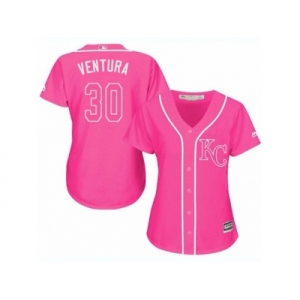 Women's Majestic Kansas City Royals #30 Yordano Ventura Replica Pink Fashion Cool Base MLB Jersey