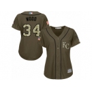 Women's Majestic Kansas City Royals #34 Travis Wood Replica Green Salute to Service MLB Jersey