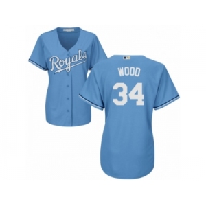 Women's Majestic Kansas City Royals #34 Travis Wood Replica Light Blue Alternate 1 Cool Base MLB Jersey