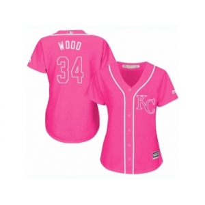 Women's Majestic Kansas City Royals #34 Travis Wood Replica Pink Fashion Cool Base MLB