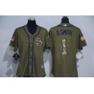 Women Majestic St. Louis Cardinals #1 Ozzie Smith Authentic Green Salute to Service MLB Jersey