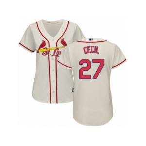 Women Majestic St. Louis Cardinals #27 Brett Cecil Authentic Cream Alternate Cool Base MLB Jersey
