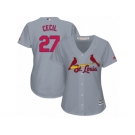 Women Majestic St. Louis Cardinals #27 Brett Cecil Replica Grey Road Cool Base MLB Jersey