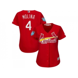 Women St. Louis Cardinals #4 Yadier Molina Majestic Scarlet 2018 Spring Training Cool Base Player Jersey
