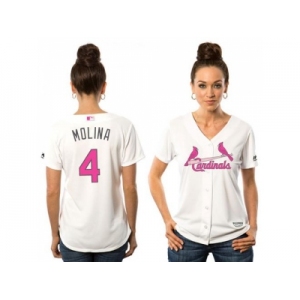 Women's St.Louis Cardinals #4 Yadier Molina White Mother's Day Cool Base Stitched MLB Jersey