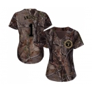 Women's Majestic Texas Rangers #1 Elvis Andrus Authentic Camo Realtree Collection Flex Base MLB Jersey